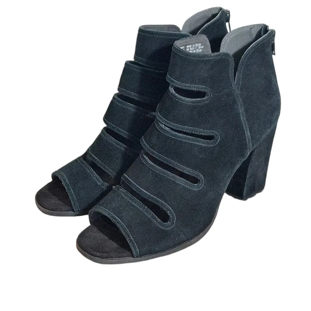 Seychelles Lagoon Black Suede Cutout Ankle Boots Block Heels